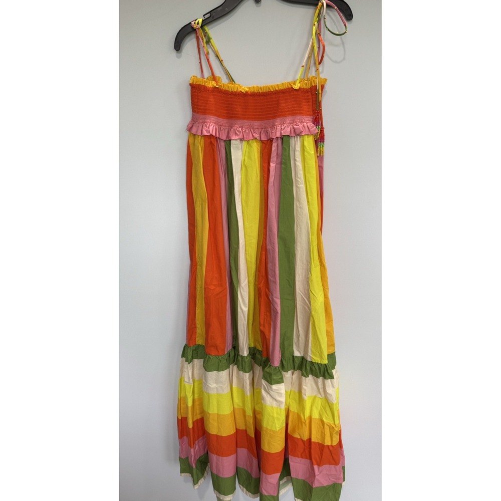 Farm Rio MIXED Multicolored Stripe Smocked  MIDI DRESS Size Medium New with tags - Picture 9 of 10